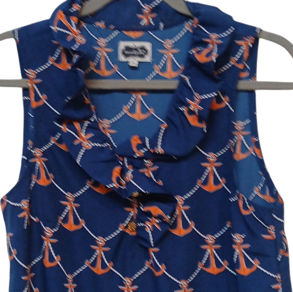 Mud Pie - NWOT, Navy Blue Sleeveless Blouse, Ruffled Collar W/2 Working Buttons, - Picture 9 of 12